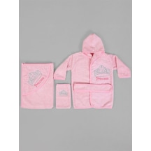 %100 Pamuk Yenidoğan Bebek Çocuk Bornoz Havlu Takımı Set Sb 686 Pembe - Beyaz