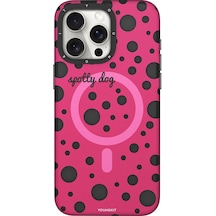 iPhone 14 Pro Max Uyumlu Kılıf Magsafe Özellikli Polka Dot Desenli Youngkit Spots Serisi Kapak Pembe