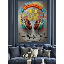 Ahşap Tablo Müzik Kulaklık Ses Dalgaları