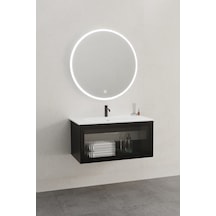 Lilium 80 Cm Beyaz Lavabolu Banyo Dolabı Siyah - Boy Dolap Hariç Siyah