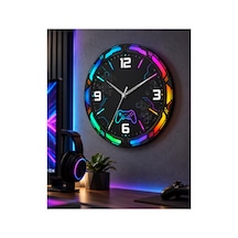 Oyuncu Gaming Temalı Ahşap 45 Cm Sessiz Akar Mekanizmalı Uv Baskılı Dekoratif Duvar Saati Hediyelik 1063 Çok Renkli