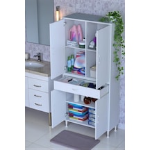 Eliusta Luma Kapaklı & Çekmeceli Banyo Dolabı 75 Cm Genişlikte Beyaz Dolap 75x173x32,5 Cm Depolama Dolabı Beyaz