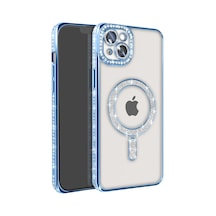 Apple iPhone Uyumlu  15 Kılıf Joke Simli Magneticsafe Kılıf Mavi