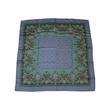Tikitonki Kare Kesim Etnik Çiçek Desenli Saten Gri Eşarp - 90x90 Gri Gri
