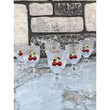 6 Lı Kristal Cam Kahve Yanı Bardağı Kiraz Bardak Kirazlı 75ml çok renkli