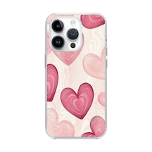 Apple Uyumlu iPhone 14 Pro  Çizgisel Pembe Kalp Baskılı Silikon Kılıf Renkli