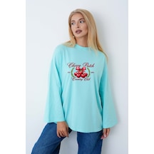 Medinenur Cherry Baskılı Tesettüre Uygun Uzun Kollu Body Yeşil