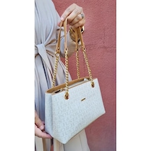 Just Polo Kadın Baskılı Uzun Ayarlanabilir Askılı Şık El Ve Omuz Çantası Shoulder Bag Beyaz - Taba