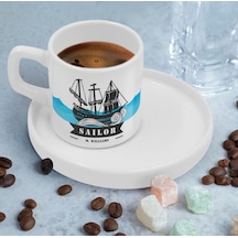 Bk Gift Kişiye Özel Sunum Tabaklı Denizci Tasarımlı Kahve Fincanı-4, Sevgiliye Hediye, Arkadaşa Hediye, Denizciye Hediye Kobitmeyen137804 Bk Gift