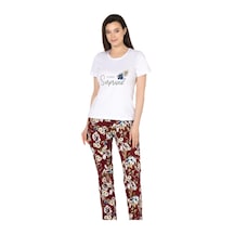 Kısa Kol Yazlık Pijama Takımı Pamuklu Alperi 78-50 Ekru