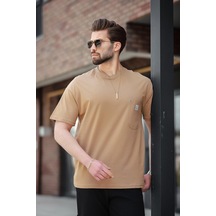 Madmext Kapuçino Cepli Bisiklet Yaka Basic Tişört E7149 Kapuçino