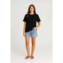 Markapia Kadın Bisiklet Yaka OversizePamuk T-shirt Kremit