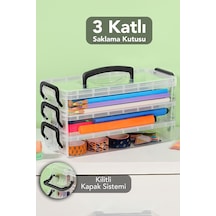 3 Katlı Organizer Saklama Kutusu - Kilitli Kapak Şeffaf Çok Amaçlı Masaüstü Düzenleyici Kutu Şeffaf