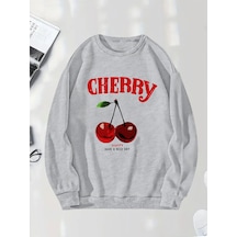 Uyguntarz Unisex Happycherry Tasarım Basklı Sweatshirt Gri