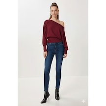 Fiolin Omuzu Açık Off Shoulder Triko Kazak Bordo