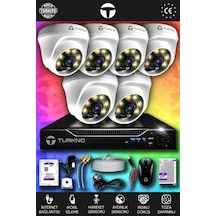 Turkno 6 Kameralı Domie 6 İç Kamera Set 100 GB HDD Full HD Renkli Gece Görüşlü Güvenlik Kamerası Sistemi