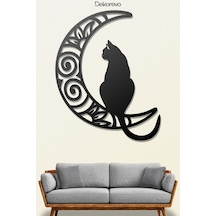 Aydaki Kedi Metal Duvar Tablosu - Metal Duvar Sanatı - Siyah - 60 X 75 Cm
