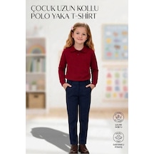 Erdem Kıds Unisex Kız Erkek Çocuk Polo Yaka Pamuklu Uzun Kol Bordo Günlük Basic Okul Tişört