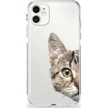 Apple Uyumlu iPhone 11 Kamera Korumalı Kapak Catface Tasarımlı Silikon Şeffaf Kılıf Şeffaf