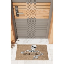Rugmood Modern Dijtal Baskı Kahverengi Hoşgeldiniz İskelet Kapı Önü Paspası