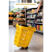 43 Lt Tekerlekli Market Sepeti Plastik Alışveriş Sepeti Ergonomik Çift Saplı Sarı