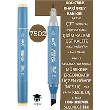 Çift Taraflı Profesyonel Çizim Kalemi Kalıcı Mürekkep Üçgen Gövde İnce Uç 1 Mm Kesik Uç 2-6mm Sketch 7502-haki Gri