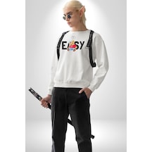 Teddy Boşver Tasarımı Unisex Beyaz Sweatshirt Beyaz