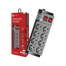 Akım Korumalı 8'li Grup Priz, Isıya Karşı Dayanıklı, 8 X Priz - 3 X Usb - 2 Metre Kablo Uzunluğu, Ftr-08 1