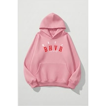Uyguntarz Unisex Yumuşak Dokulu Wrst Style Baskılı Tasarım Oversize 3 İplik Hoodie Sweatshirt Pembe