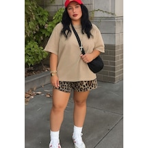 Düz Oversize Unisex Tişört Yb3 Bej