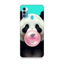 Tecno Spark 7t Uyumlu Sakız Çiğneyen Tatlı Panda Desenli Silikon Kılıf Çok Renkli