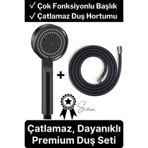 Premium Duş Seti 5 Fonksiyonlu Tasarruflu Başlık Esnek Kırılmaz Çatlamaz Paslanmaz Sızdırmaz Hortum Siyah