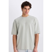 DeFacto Loose Fit Bisiklet Yaka Baskılı Kısa Kollu Ağır Kumaş Tişört E0575AX25SMGN1255