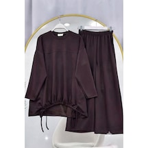 Lovie Moda Büzgü Detaylı Pantolonlu İkili Takım Kahverengi