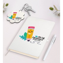 Kişiye Özel En İyi Öğretmen Beyaz Defter Kalem Ve Anahtarlık Hedi N11.16393