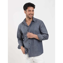 Dufy Lacivert Erkek Regular Fit Melanj Desenli Düğmeli Yaka Uzun Kol Gömlek - 95028-lacivert Lacivert