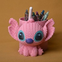 Alvera Knitted Kalemlik 3d Baskı Sevimli Karakterli Masaüstü Kalem Organizeri-pembe