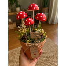Dekoratif El Yapımı Kırmızı Mantar Saksı Süsü 4 Lü Set