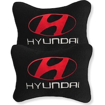 Hyundai Nakış Işlemeli Siyah Polar Ortopedik Araç Oto Koltuk Seyahat Boyun Yastık / 2'li Set Siyah