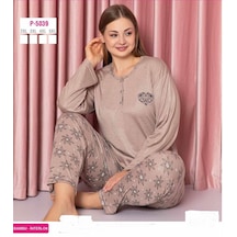 Sude Kadın Bambu İnterlok Büyük Beden Uzun Kol Yakası Düğmeli Pijama Takımı P5039 - 1 Adet 001