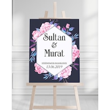 Söz Nişan Düğün İçin 50x70 Karşılama Panosu - Pembe Gül Pastel Tasarımlı Beyaz