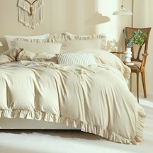 Maki Home Fırfırlı Bej 200x220 Çift Kişilik Nevresim Seti