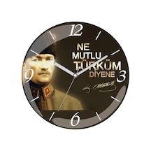 Atatürk Ne Mutlu Türküm Diyene Bombeli Gerçek Cam Duvar Saati Çok Renkli