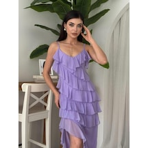 Mythrıva Ples Yırtmaç Detaylı Elbise Lila