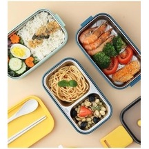 Beslenme Kutusu İki Katlı - Paslanmaz Çelik - 1400ml Kaşık Ve Çatal Lunch Box Yeşil Bakır