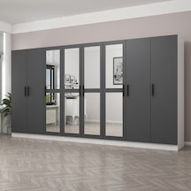 Kale 8 Kapaklı 4 Aynalı 4 Çekmeceli Dolap Beyaz Antrasit 210cm Çok Renkli