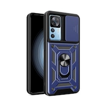 Xiaomi Mi 12t Kılıf Sürgülü Kamera Koruyucu Manyetik Standlı Tank Koruma Pazarplus Mavi