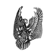 Erkekler İçin Sterling Gümüş Yüzük - Büyük Ve Ağı Heavy Phoenix Ölüm Kafası Biker Yüzüğü Gümüş