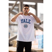 Erkek Kısa Kol Yazlık Tişört Bisiklet Yaka Yale Baskılı T-shirt - Beyaz