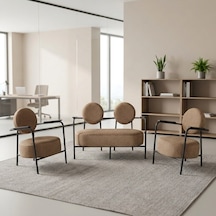 Venüs 2+1+1 Soft Kumaş Ofis & Büro İş Yeri Bekleme Koltuğu Takımı Siyah Metal İskelet - Cappuccino Bej Cappucino
